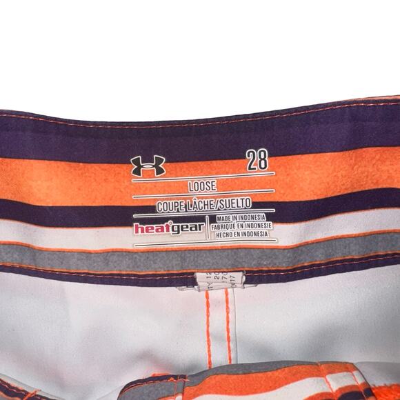 Under Armour HeatGear Board Shorts Men's 28 Orange Purple Striped Swim Trunks - Picture 5 of 10
